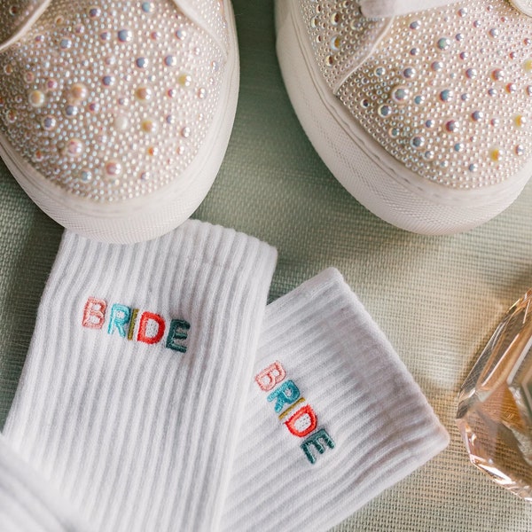 Bride and Babe Embroidered Socks, Bachelorette Favor, Bridal Party Gift, Bridesmaid Proposal, Newlywed Gift