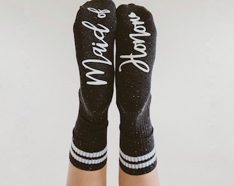 Maid of Honor Socks, Thank You Gift, Wedding Party Socks, Bridal Party Socks, Wedding Socks, Grippy Socks