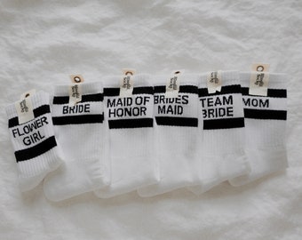 Team Bride and Bride Socks, Bachelorette Favor, Bridal Party Gift, Wedding Party Proposal Socks by Blissful Socks