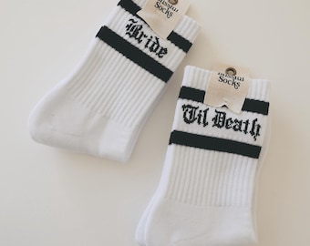 Til Death and Matching Bride Stripped Classic Crew Unisex Socks by Blissful Socks