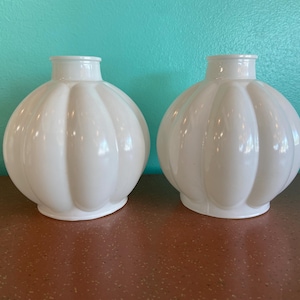Glass globe ceiling light white air balloon Fenton style replacement vintage set 2