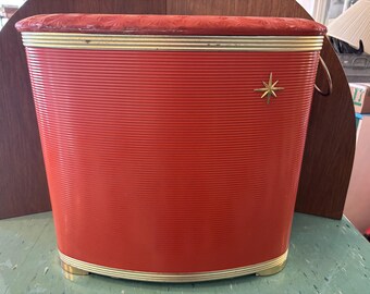 vintage laundry hamper atomic starburst retro orange mid century