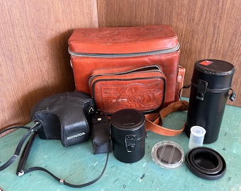 Vintage camera Konica T3 w/ leather bag and lenses 1960’s