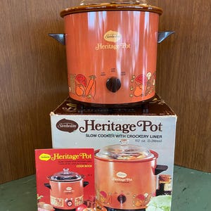 Vintage slow cooker crock pot retro kitchen NEW old stock NOS Sunbeam brown orange