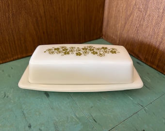 Vintage butter dish glass Pyrex Spring Blossom crazy daisy