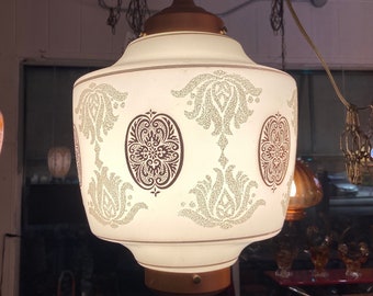 swag lamp white gold glass Hollywood regency textured pattern boho vintage