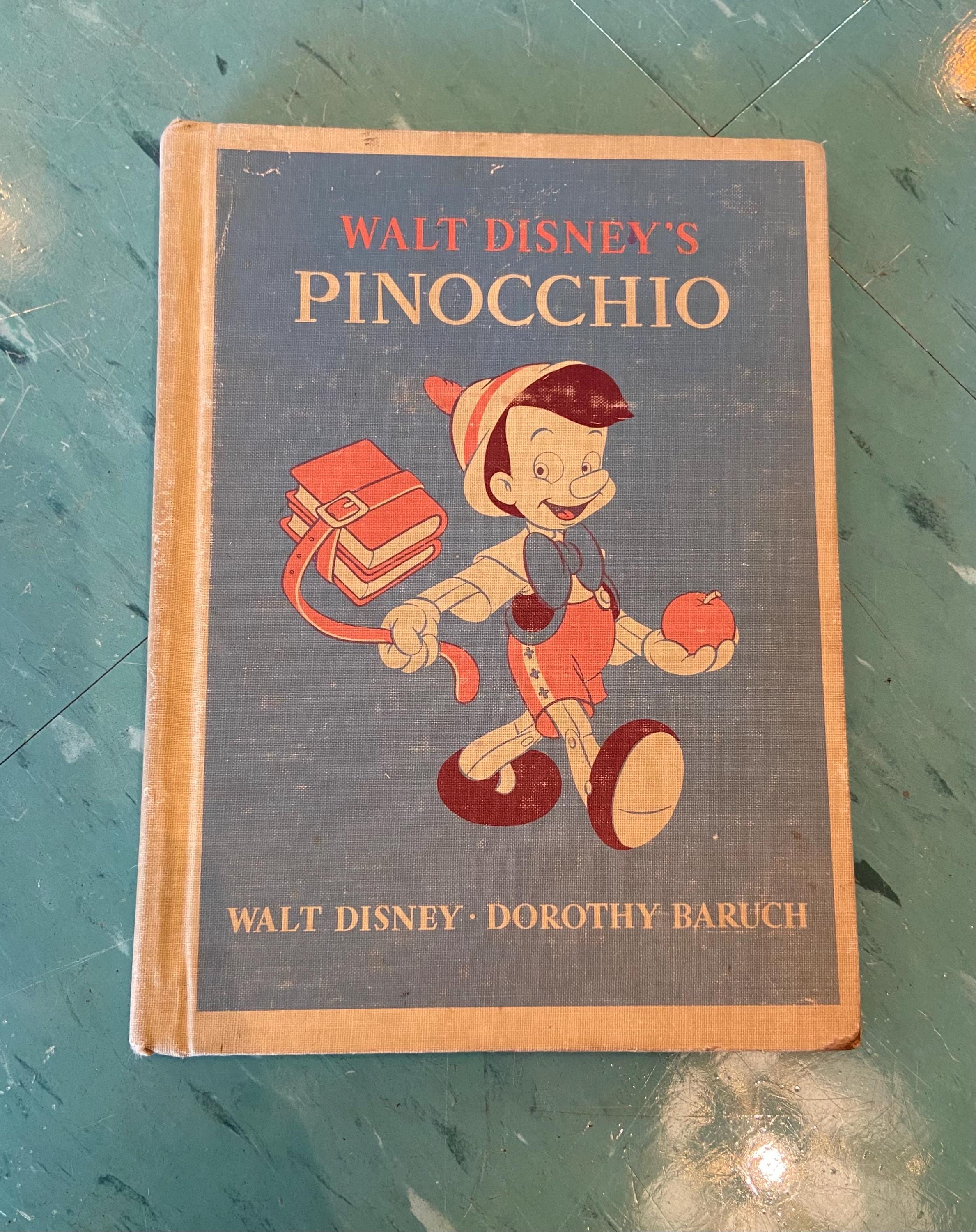 Vintage Book Pinocchio Walt Disney Children's 1940's Heath Hard