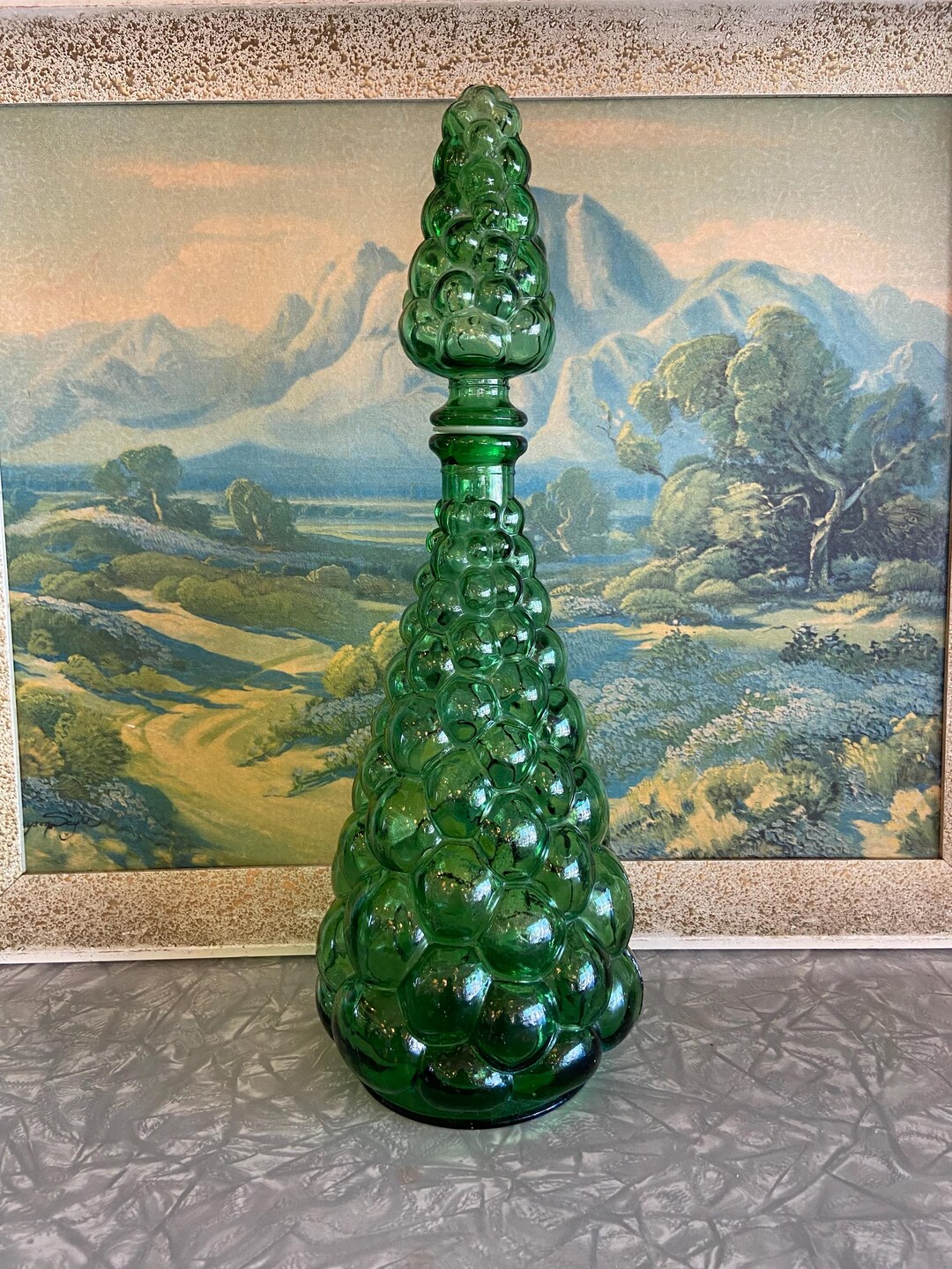 Vintage Decanter Green Bubble Glass Empoli Mcm Art Glass Bottle - Etsy