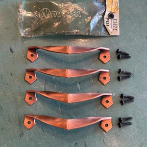 Vintage cabinet Pulls Amerock satin copper chevron Drawer Hardware set 4 NOS