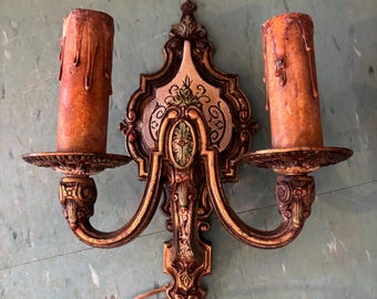 Antique light fixture antique French Two Candlestick Mirrored Victorian wall mount sconce vintage for restoration