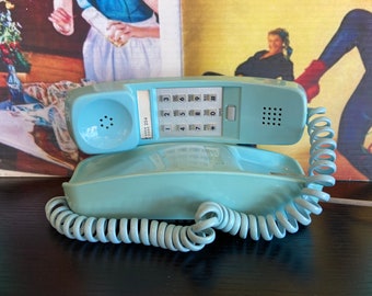 Vintage phone ITT turquoise 1980’s phone push button aqua blue