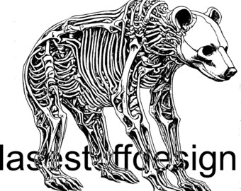 May include: Black and white line art illustration of a bear skeleton. The bear is standing on all fours and has a long snout. The text "laststaffdesign" is visible at the bottom of the image.