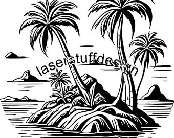 Island and Palm Trees SVG Vector File