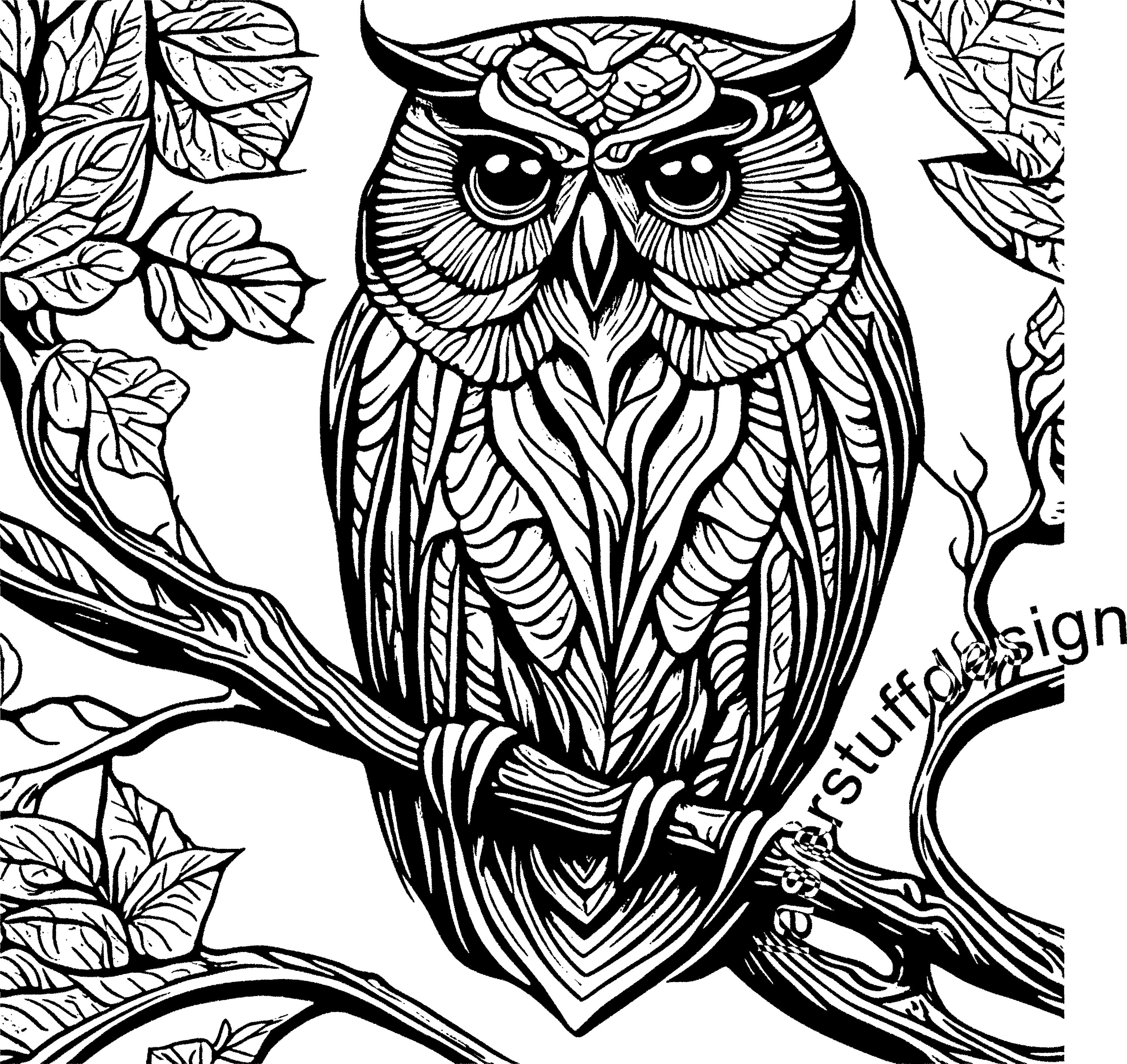 Owl on Branch SVG Vector
