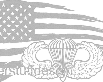 Distressed Flag and Paratrooper Wings SVG Ready of Immediate Download