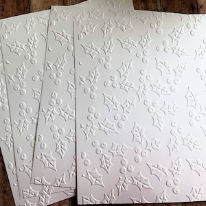 Holly Berries Embossed Paper, Embossed A2 Sheets, Textured Card Fronts, Wintery Cardstock Sheets, Christmas Card Topper, Scrapbooking (10)