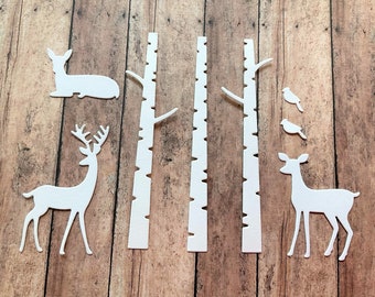 Deer Family with Birch Trees Stickers (3 sets)