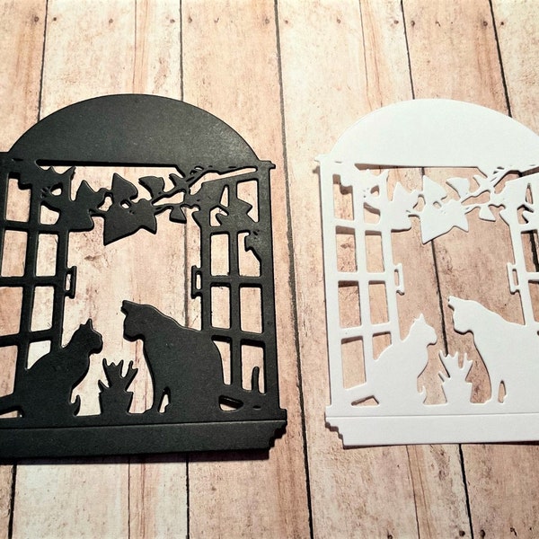 Cats Silhouette in the Window Paper Die Cut, Cat paper shape for Cardmaking, Cat Journaling, Embellishments for Scrapbooking, Cat lovers
