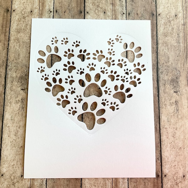 Paws in Heart Shape Overlay for DIY Cards, Detailed Die Cuts for Card Topper Front, Scrapbooking Embellishment, Junk Journaling, Valentine