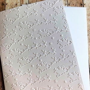Santa with Reindeer Embossed Cards, Blank Notecards, Thank You Notes, Christmas Party Invitations, Business Greeting, Small Coworker Gifts