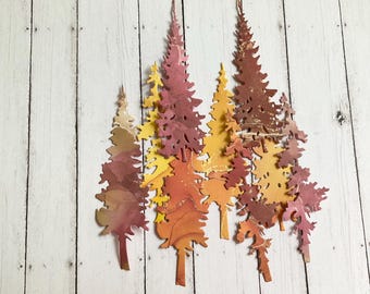 Woodland Trees Cutouts, Summer Fall Foliage Background