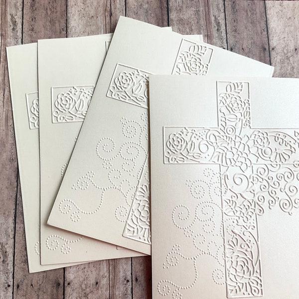 Spiritual Cross Embossed Paper, A2 Sheet for Cardmaking, Card Fronts, Minimalist image perfect for many occasions. Wedding, Baptism, Birth +