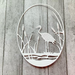Crane Scene Paper Cutout for Cardmaking, Crane die cut for Scrapbooking, Bird journaling, Bird Paper Shapes, Tall Bird Embellishment