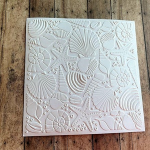Papel con relieve de conchas marinas, hojas con relieve, frentes de tarjetas con textura, hojas de cartulina con motivos marinos, adornos para tarjetas con motivos marinos, álbumes de recortes, papel para manualidades