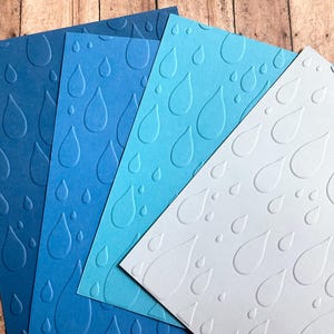 Regendruppels reliëfpapier, diverse blauwe of witte tinten (8-10)