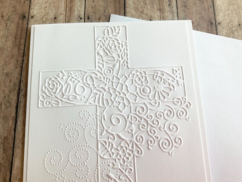 Cross With Floral Embossed Cards (4) - Etsy