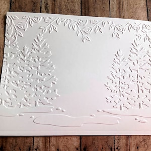 Arbre, forêt, hiver, papier gaufré, recto de cartes A2 texturé pour fabrication de cartes DIY, paysages enneigés, pages éphémères de scrapbooking