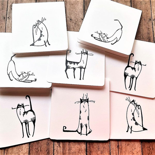 Happy Cat Mini cards, NoteCards with fun cats, Cat lover card set, Small notes for lunchboxes, Tip envelopes, Stocking Stuffers, Small Gifts