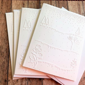 Wintery Scene Christmas Card, Snowscape Background, Blank Notecard, Thank You Card, Stocking Stuffer, Handmade Embossed Notecard, Stationery