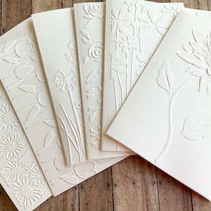 Cartes de correspondance florales en relief, blanc sur blanc, coffret cadeau élégant, cadeau d'anniversaire parfait, toutes les occasions, cartes de vœux faites main de qualité supérieure, lot de 6