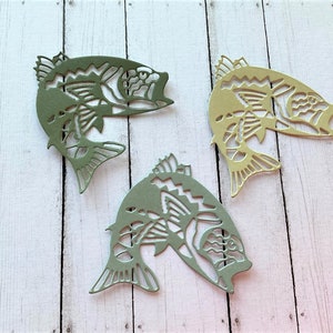 Bass Paper Die Cuts, Fish Shapes for Scrapbooking, Cupcake Toppers, Fisherman Birthday, Large Mouth Silhouette, Fresh Water Embellishment