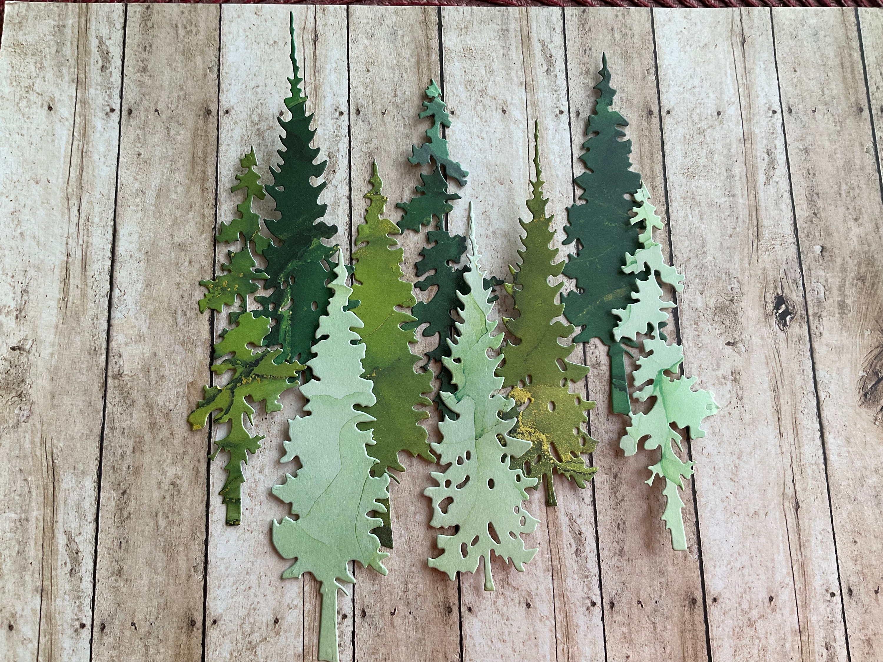 Recortes de árboles de bosque, troqueles de bosque variados, fondo de follaje veraniego, árboles únicos para hacer tarjetas, scrapbooking, decoupage natural