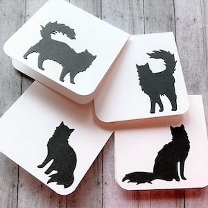 Schwarze Katze Mini Grußkarten als Dankeschön, Katzen Silhouette 3x3 Karten, Geschenk für Katzenliebhaber, Spitze Umschlag für Tiersitter, Lunch Box, Halloween