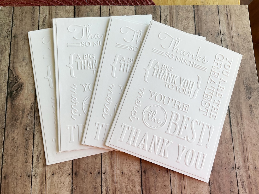 Embossed White Thank You Cards, Handmade Notecards, Set of 4 - Etsy
