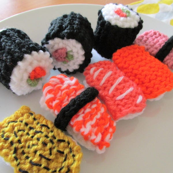 3-in-1 PDF Knitting Patterns - Knitted Sushi - Instant Digital Download - Easy Knitting Patterns