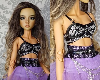 Top negro para muñeca bjd tamaño msd