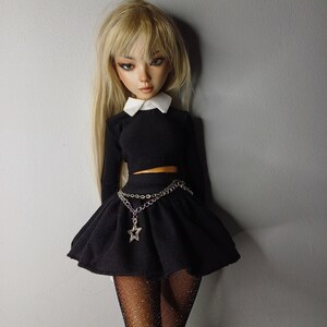 Black Cotton skirt for bjd doll msd size image 4