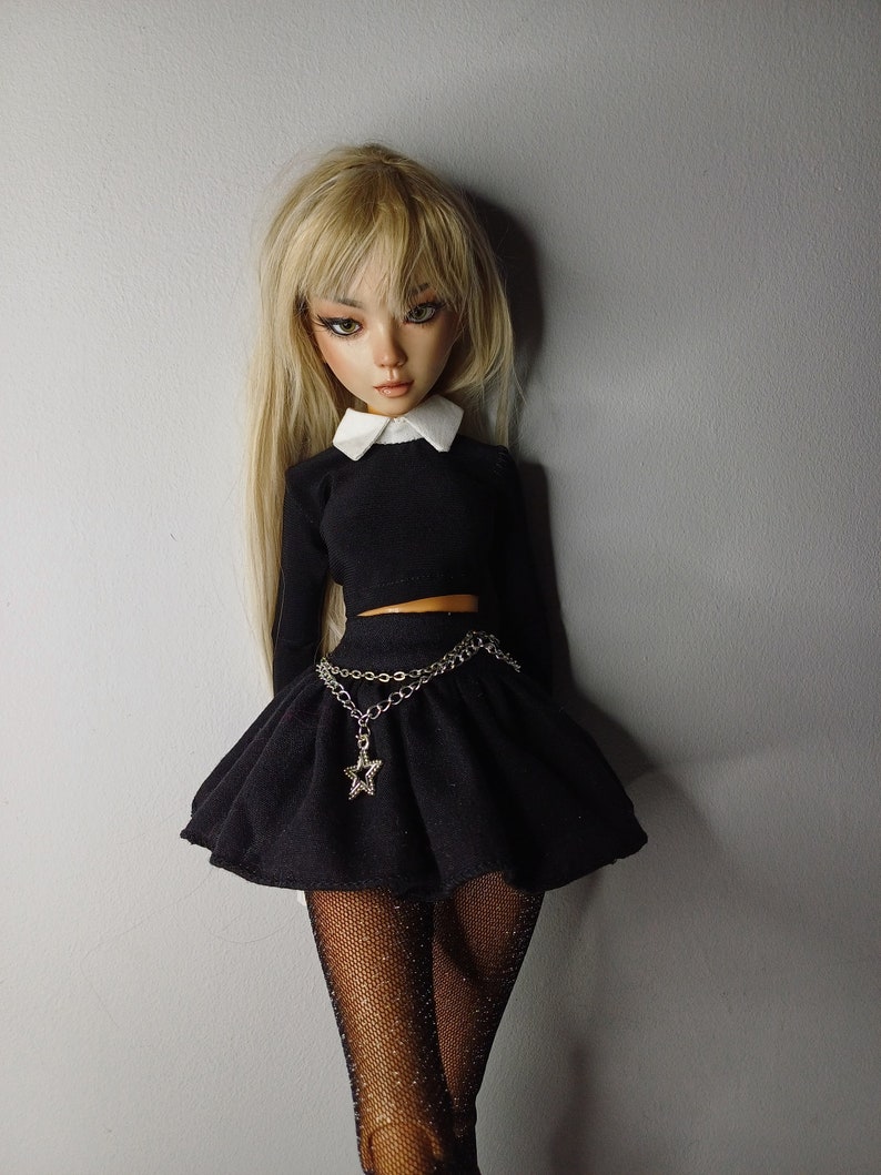 Black Cotton skirt for bjd doll msd size image 4