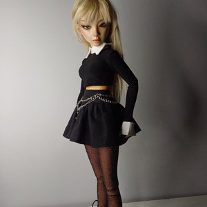 Black Cotton skirt for bjd doll msd size image 2