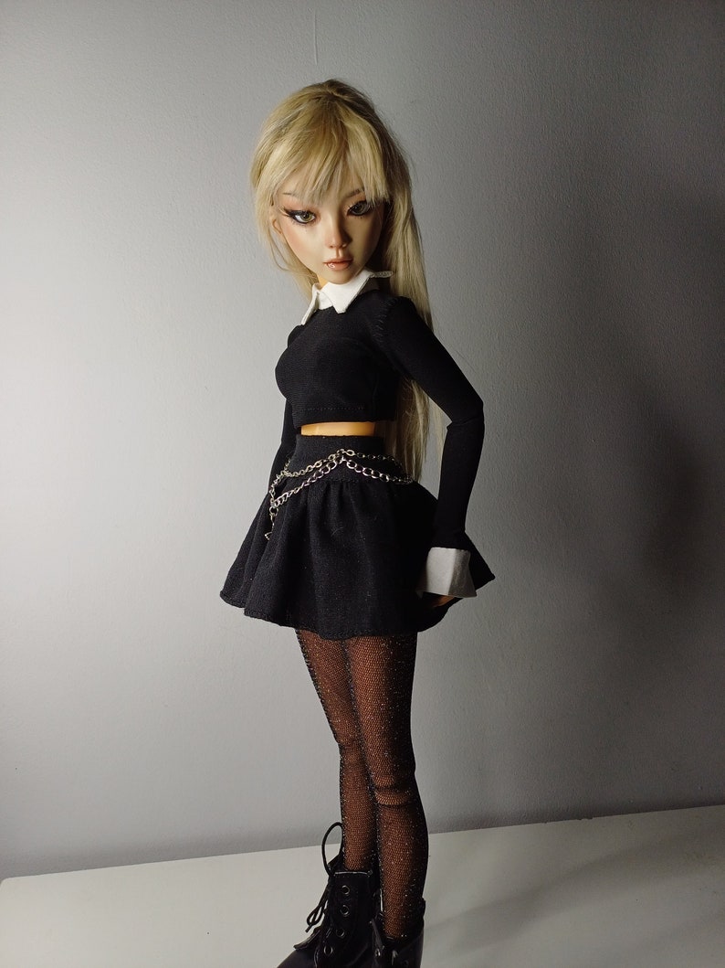 Black Cotton skirt for bjd doll msd size image 2