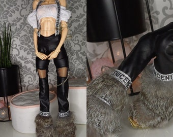 Leather pants  with fur  for PashaPasha mini doll