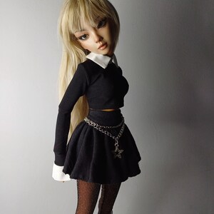 Black Cotton skirt for bjd doll msd size image 3