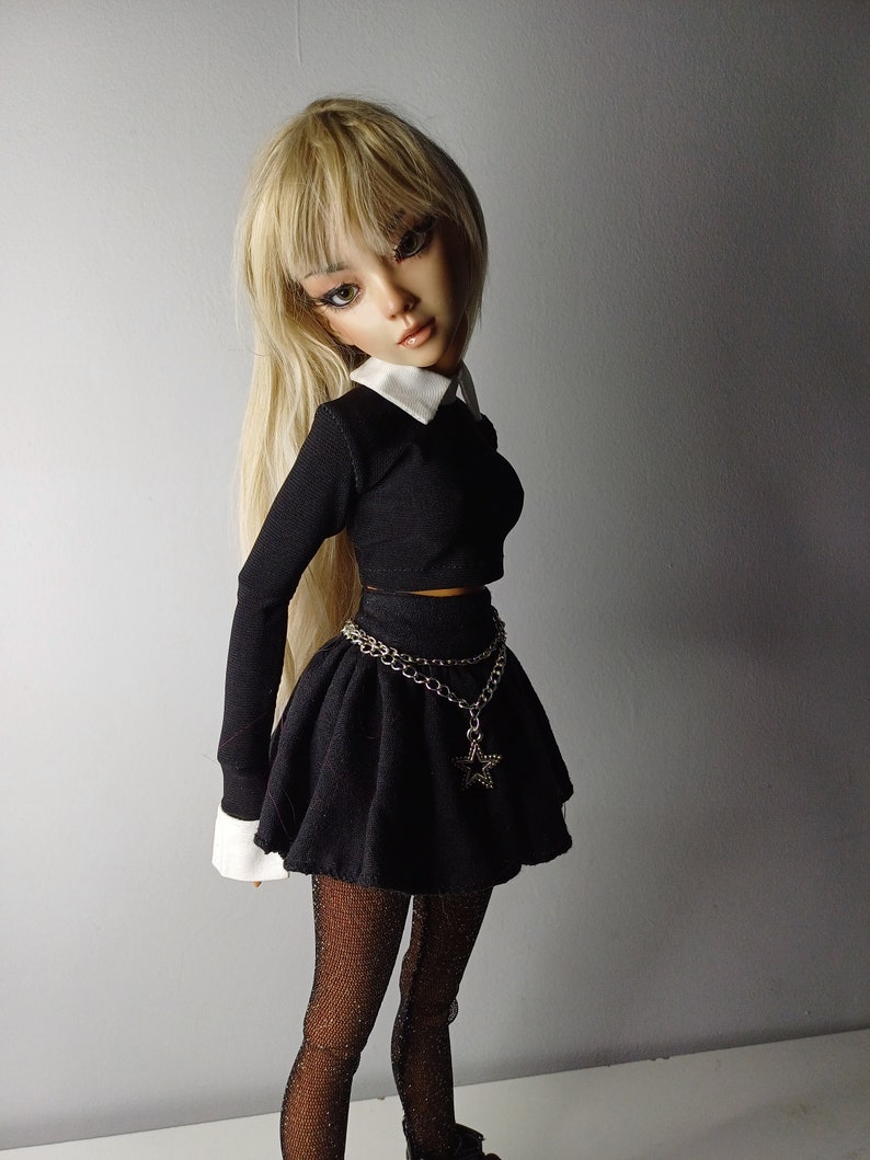 Black Cotton skirt for bjd doll msd size image 3