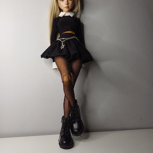 Black Cotton skirt for bjd doll msd size image 5