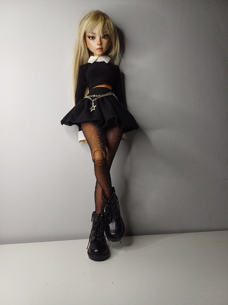 Black Cotton skirt for bjd doll msd size image 5