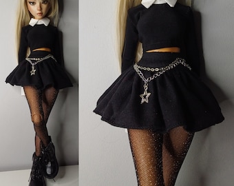 Black Cotton skirt for bjd doll msd size